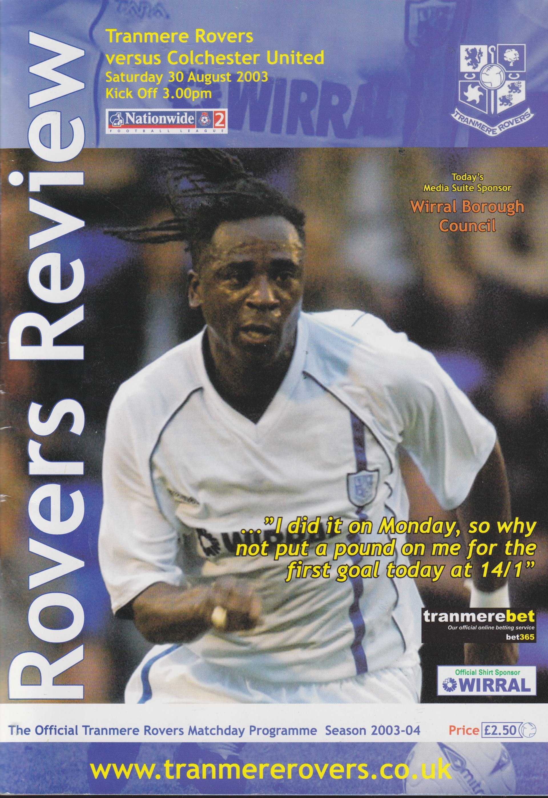 Tranmere Rovers v Colchester United match programme
